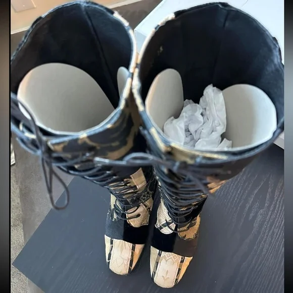 🖤RARE GOTH DREAMS Vintage 80s90s Knee High Velvet Tapestry Patchwork Boots🖤 - Picture 14 of 16